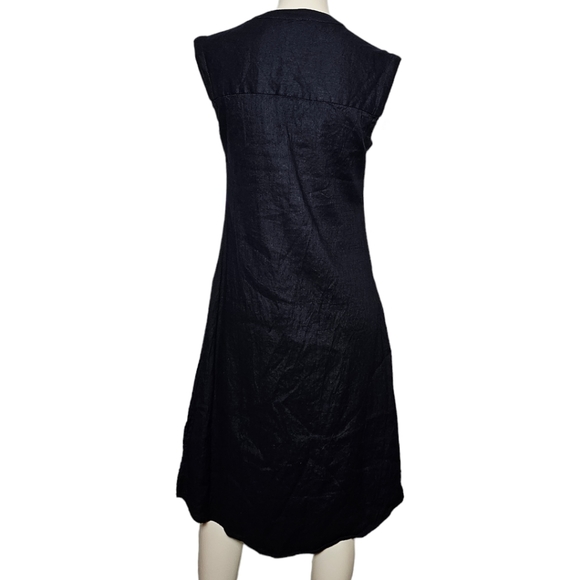 Tahari Black Linen Blend Sleeveless Buttondown V-neck Shirt Dress, EUC, size 2 - Picture 4 of 8